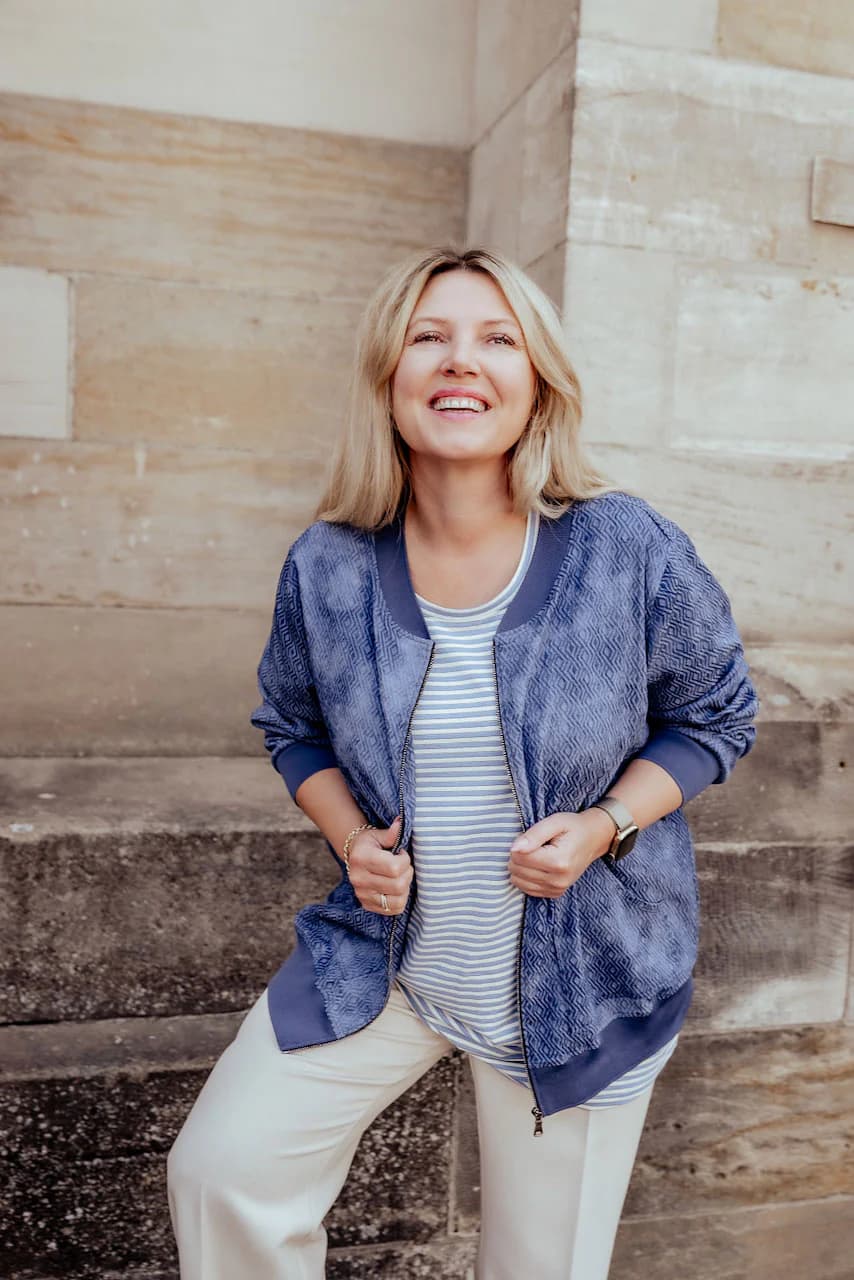 Woman in denim outfit